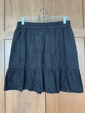 LOFT Black Eyelet Tiered Mini Skirt